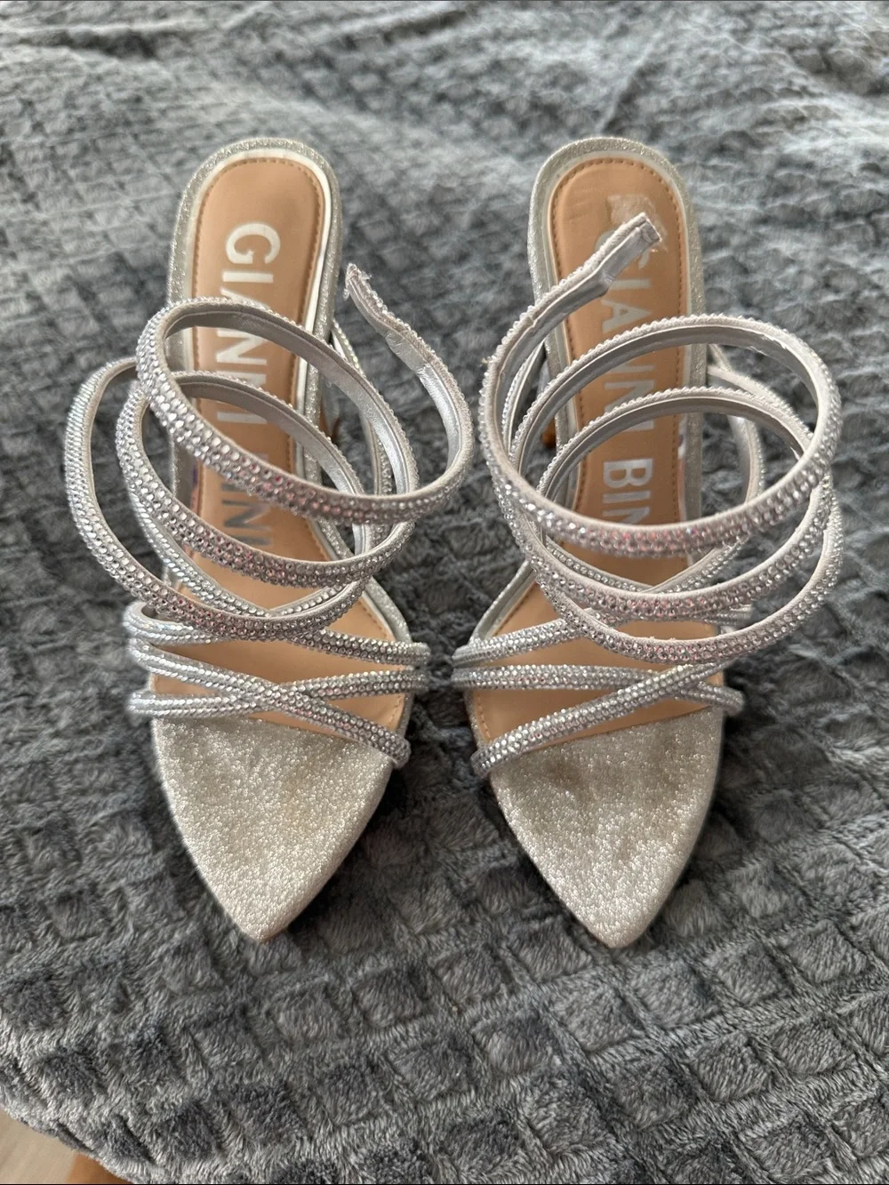 Gianni Bini Silver Spiral Strap Stiletto Heels